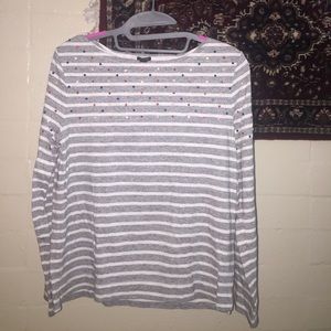Bejeweled striped J-Crew grey top, like new